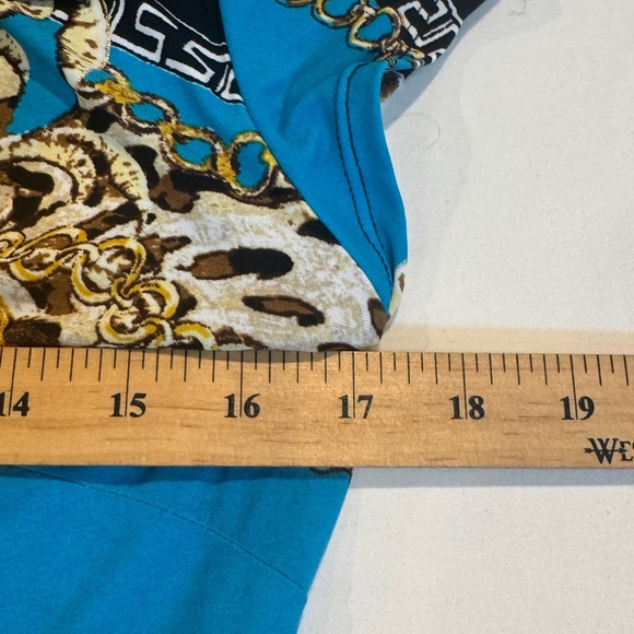 Vintage Cache Elegant Blue and Black Patterned Dress, Animal Print Chain Details - Picture 4 of 6